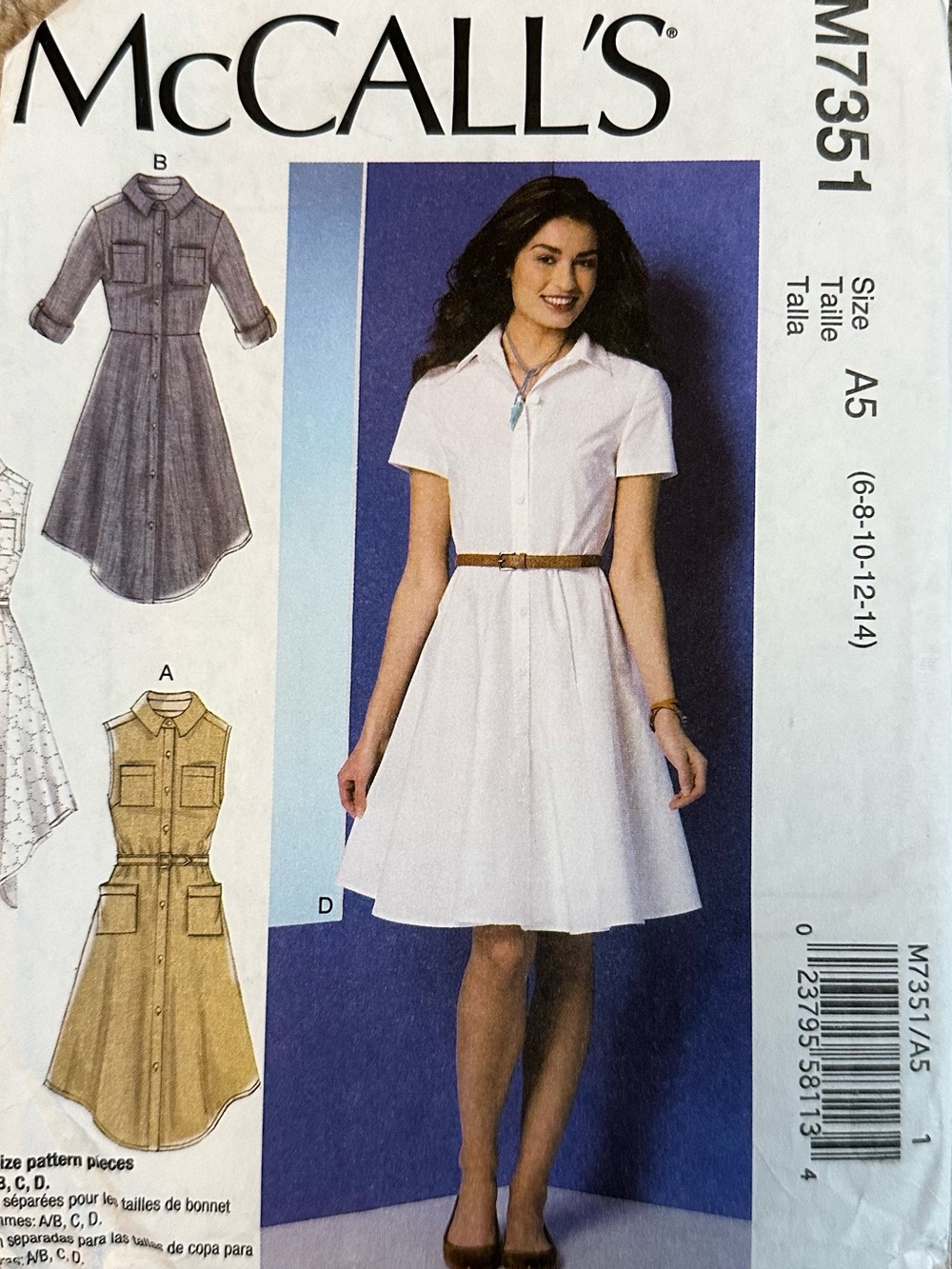 McCALL’S Dress Button Down Collar Pattern Sizes 6-8-10-12-14